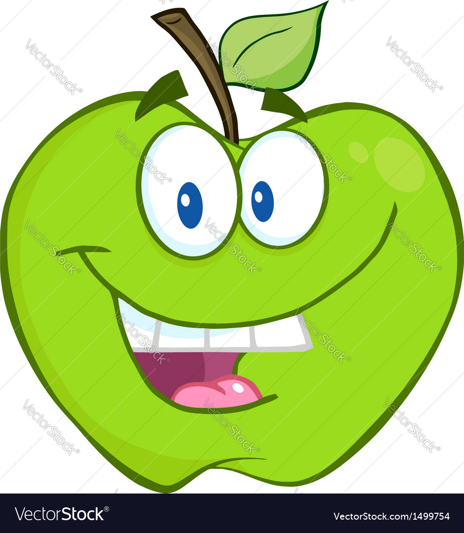 Smiling green apple cartoon character Royalty Free Vector