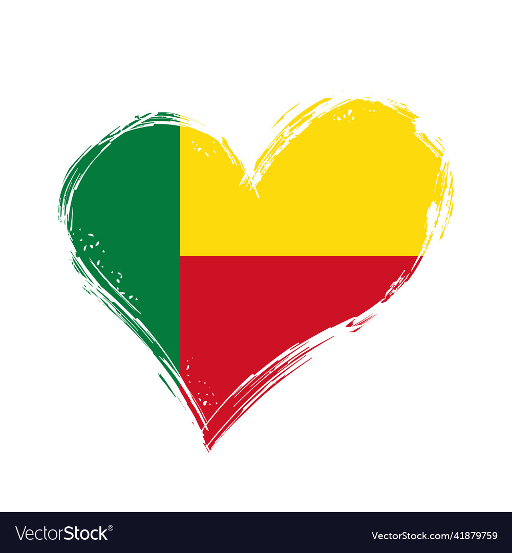 Benin flag heart-shaped grunge background Vector Image