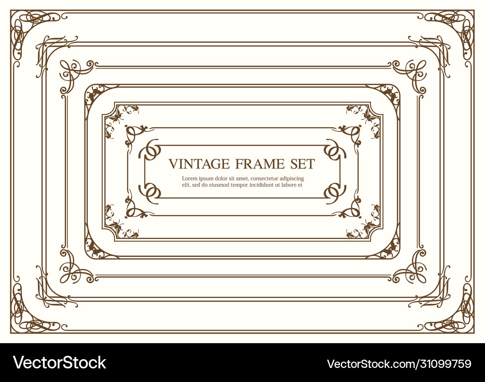 Set seven gold rectangular vintage frames Vector Image