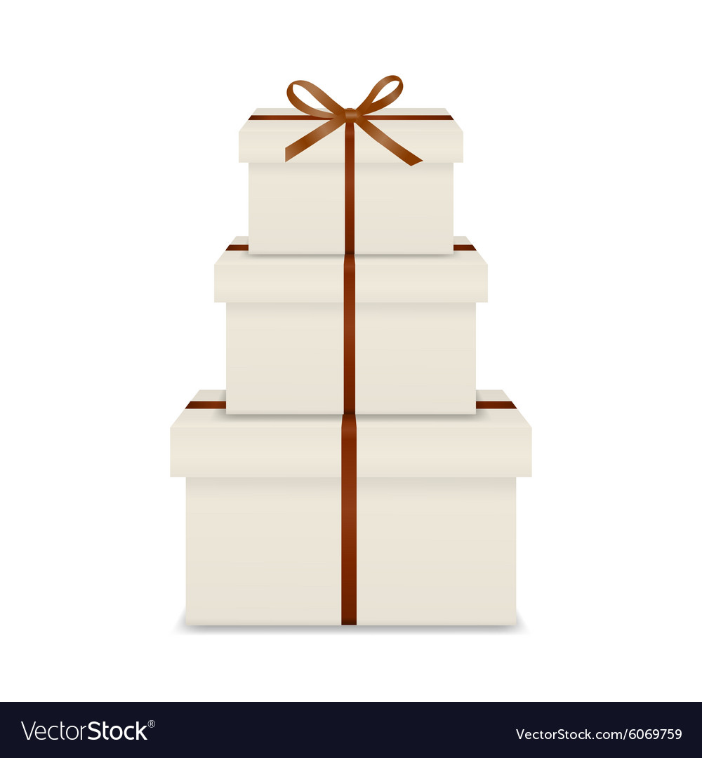 Stack three realistic white gift boxes Royalty Free Vector