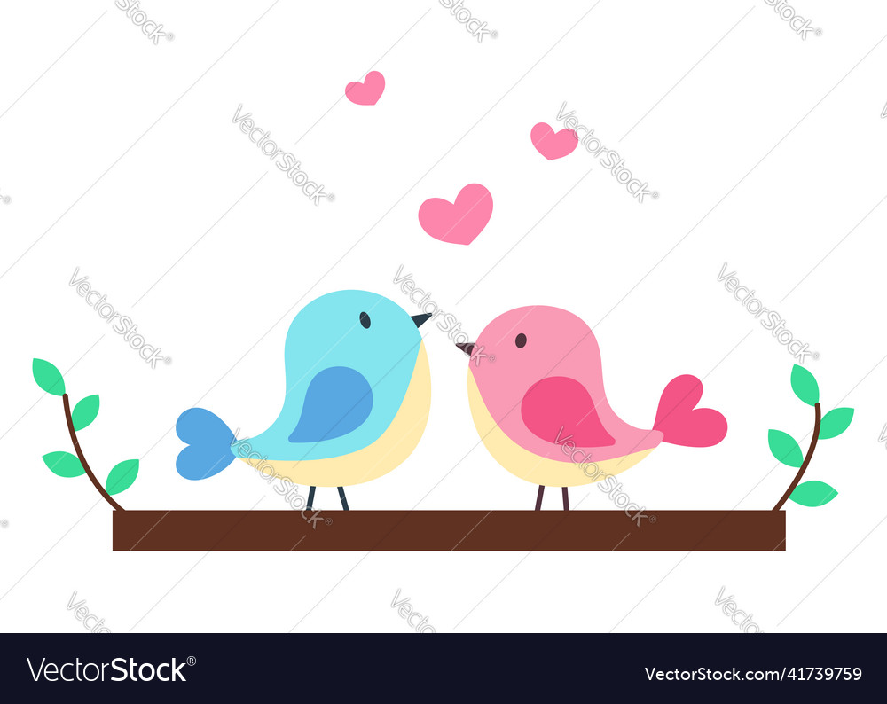 Two birds on tree branch cute Royalty Free Vector Image