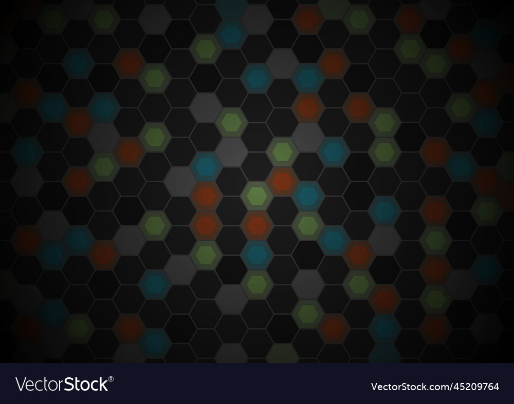 Black and colorful hexagons tech pattern design
