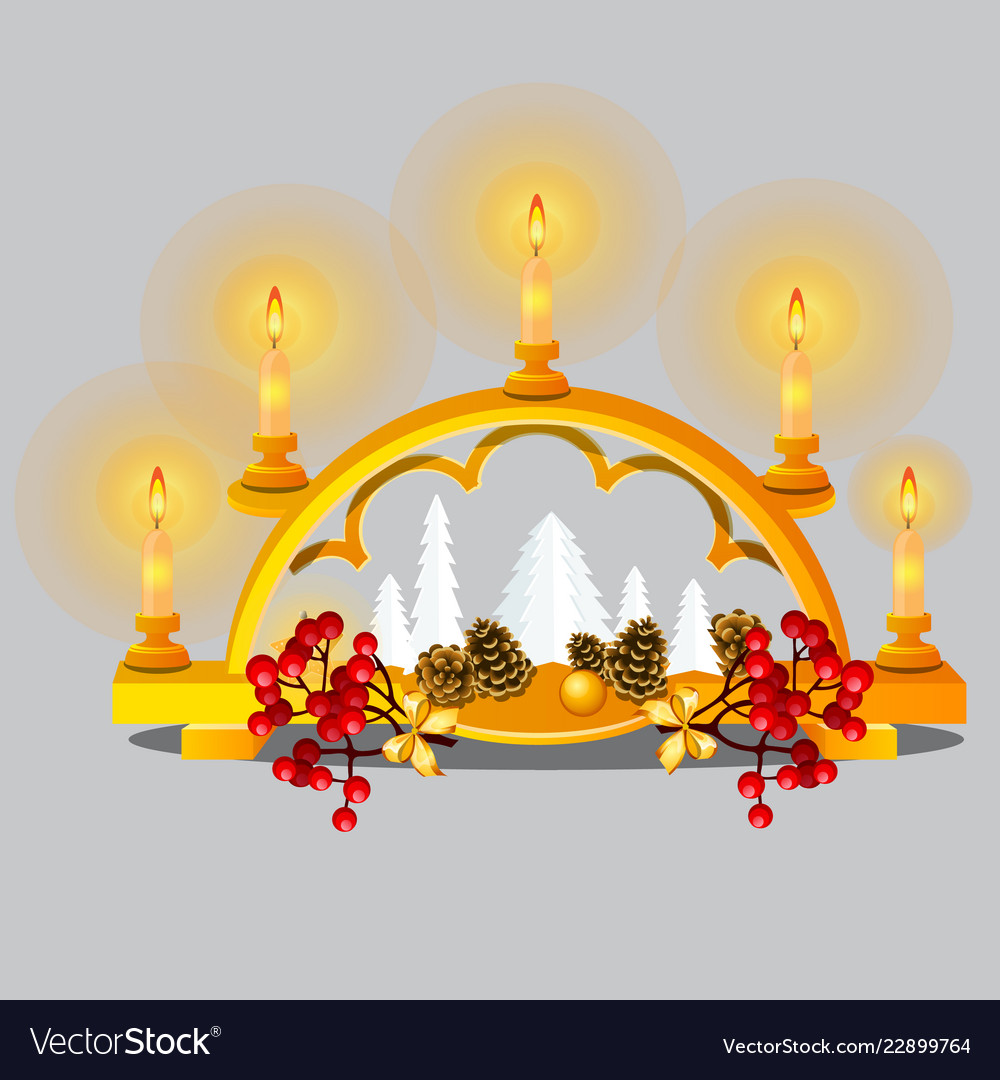 Christmas sketch with burning candles in golden Vector Image