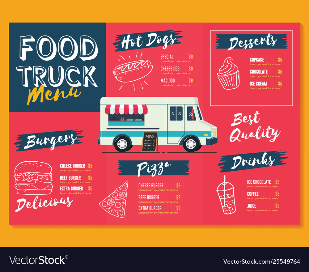 Food truck menu template fast food brochure menu Vector Image