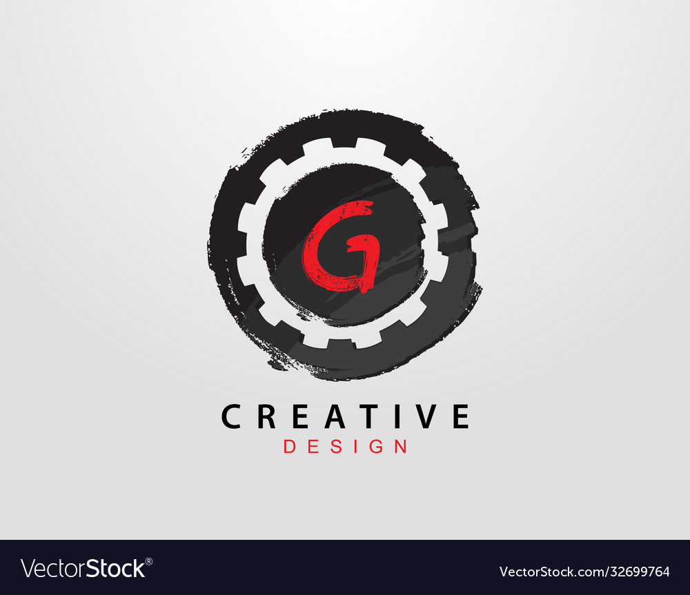 G letter logo with gear and circle grunge element