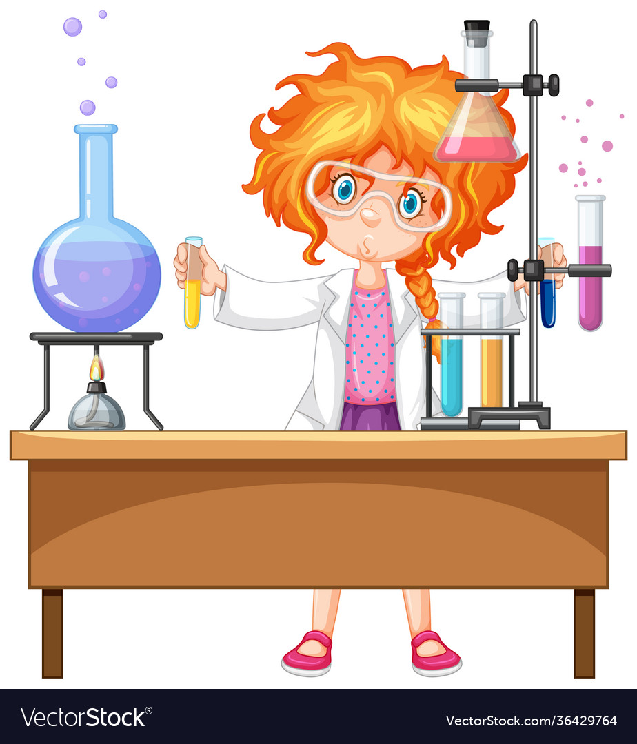 Girl with experiment items Royalty Free Vector Image