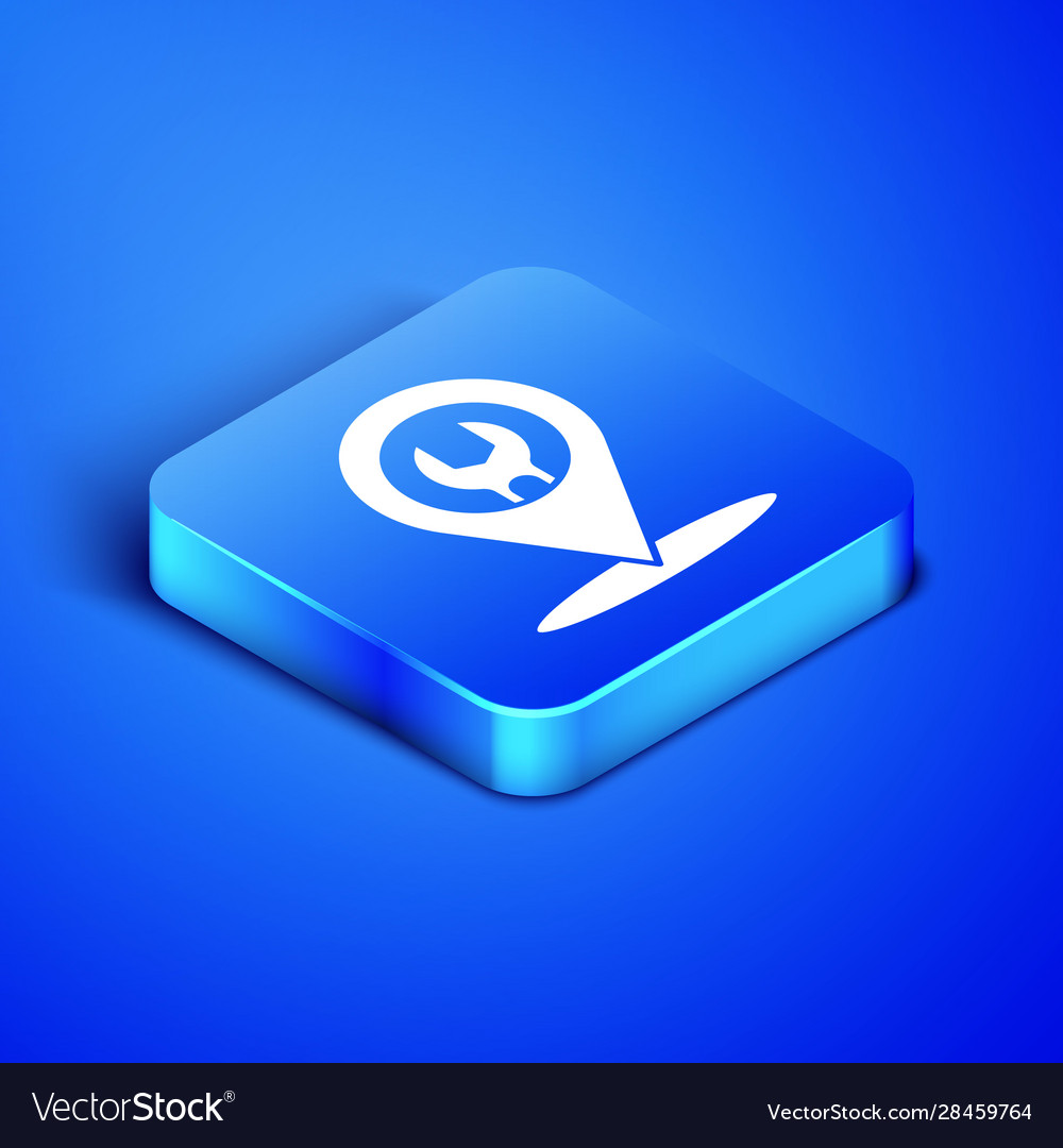 Isometric car service icon isolated on blue