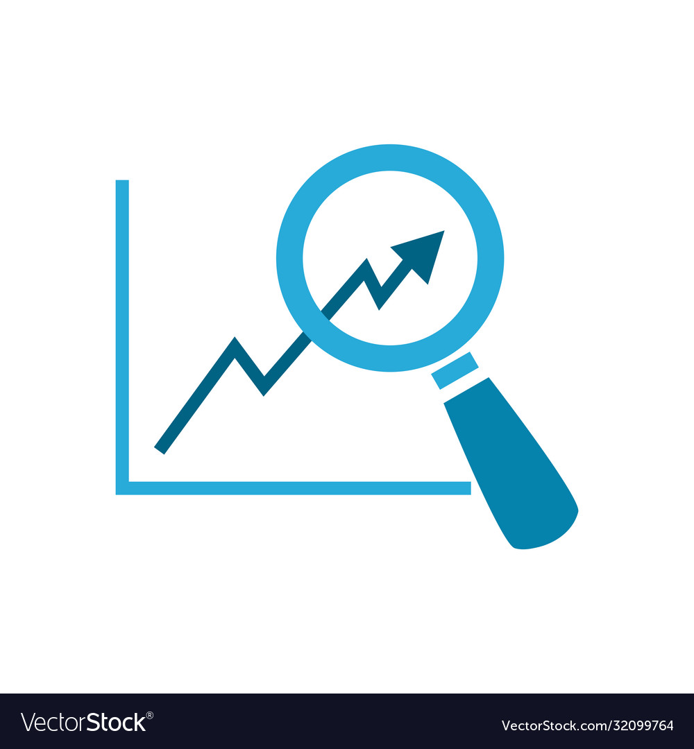 Lupe with arrow increase chart flat style icon Vector Image