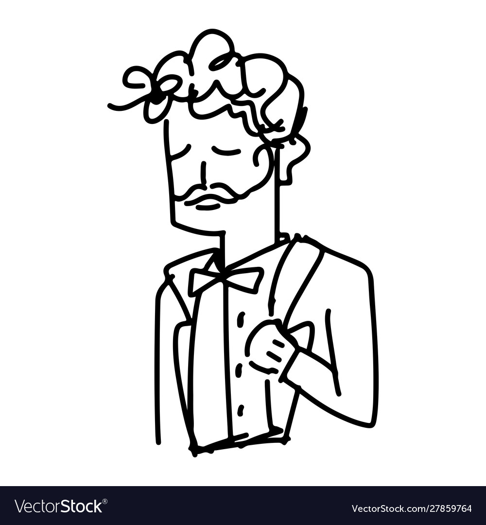 Man in tuxedo closing eyes sketch vector image Man in tuxedo closing eyes sketch