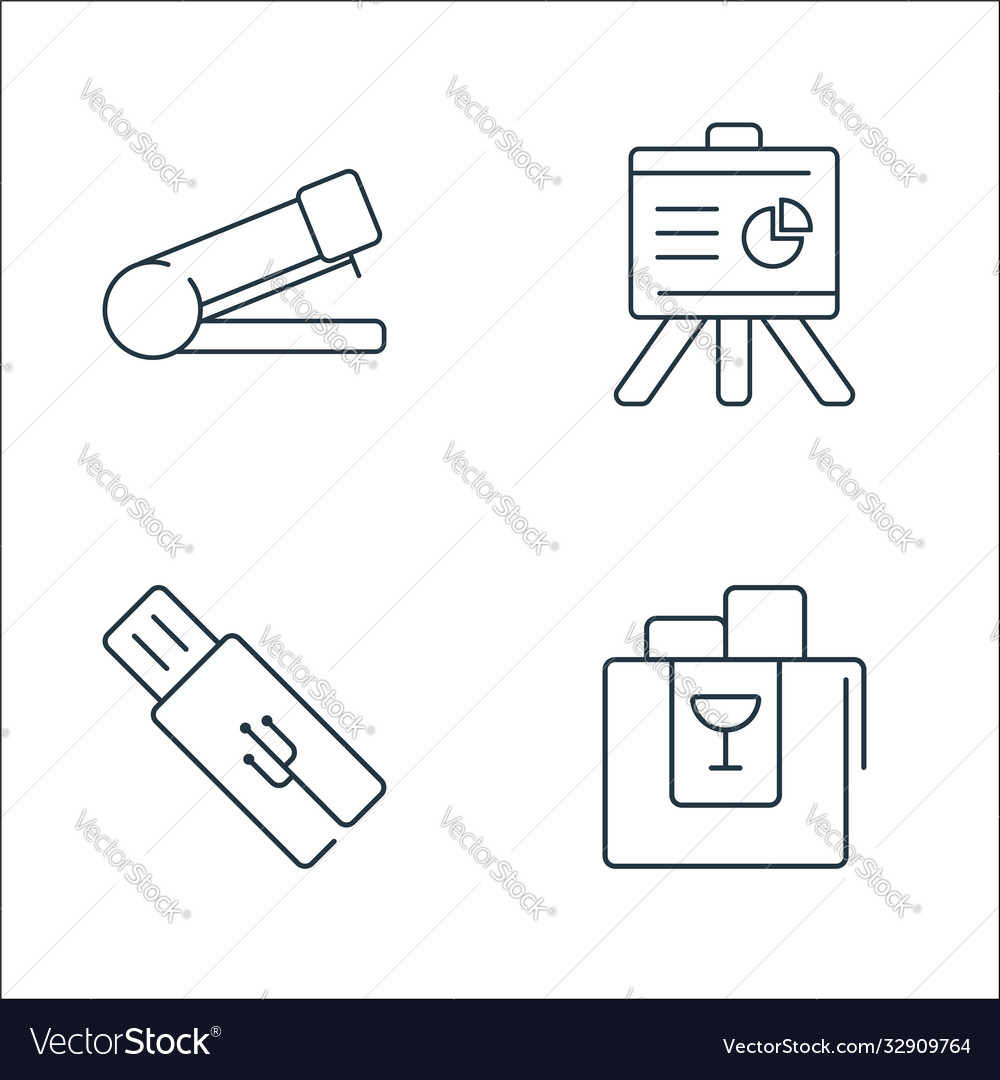Office items line icons linear set quality vector image Office items line icons linear set quality