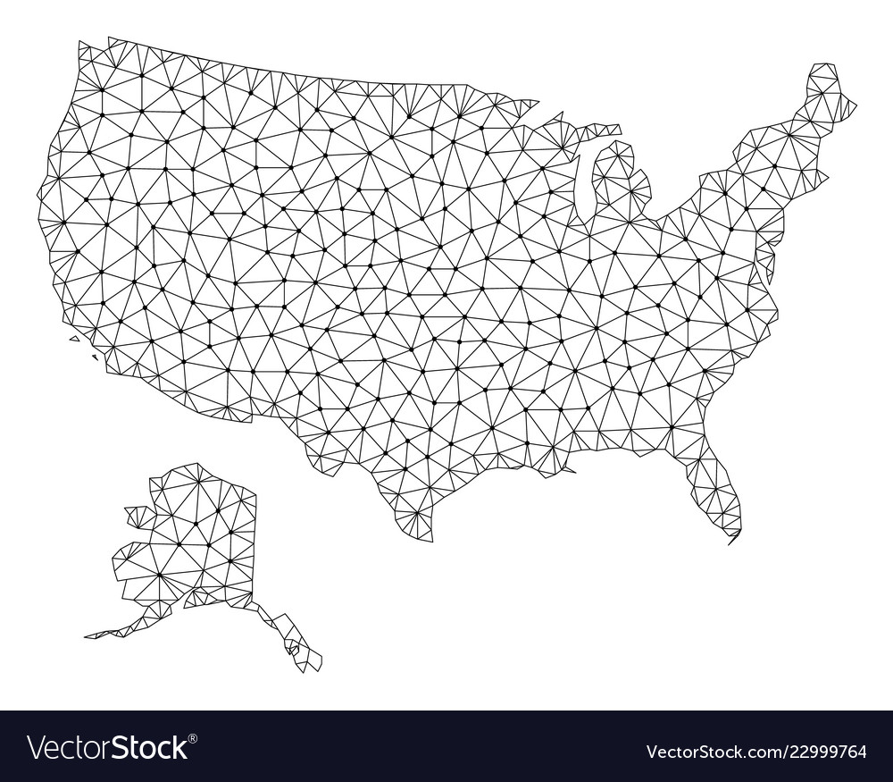 Polygonal wire frame mesh map of usa