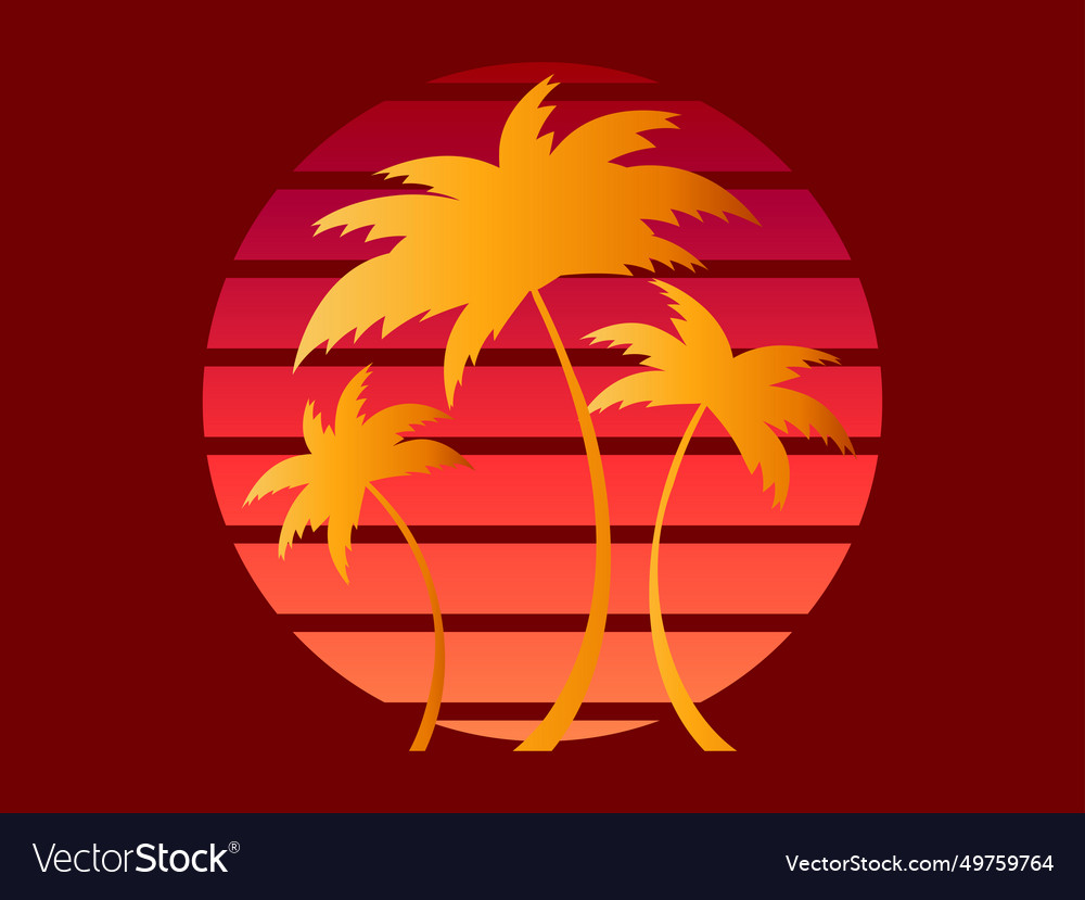 Silhouettes of yellow and orange palm trees