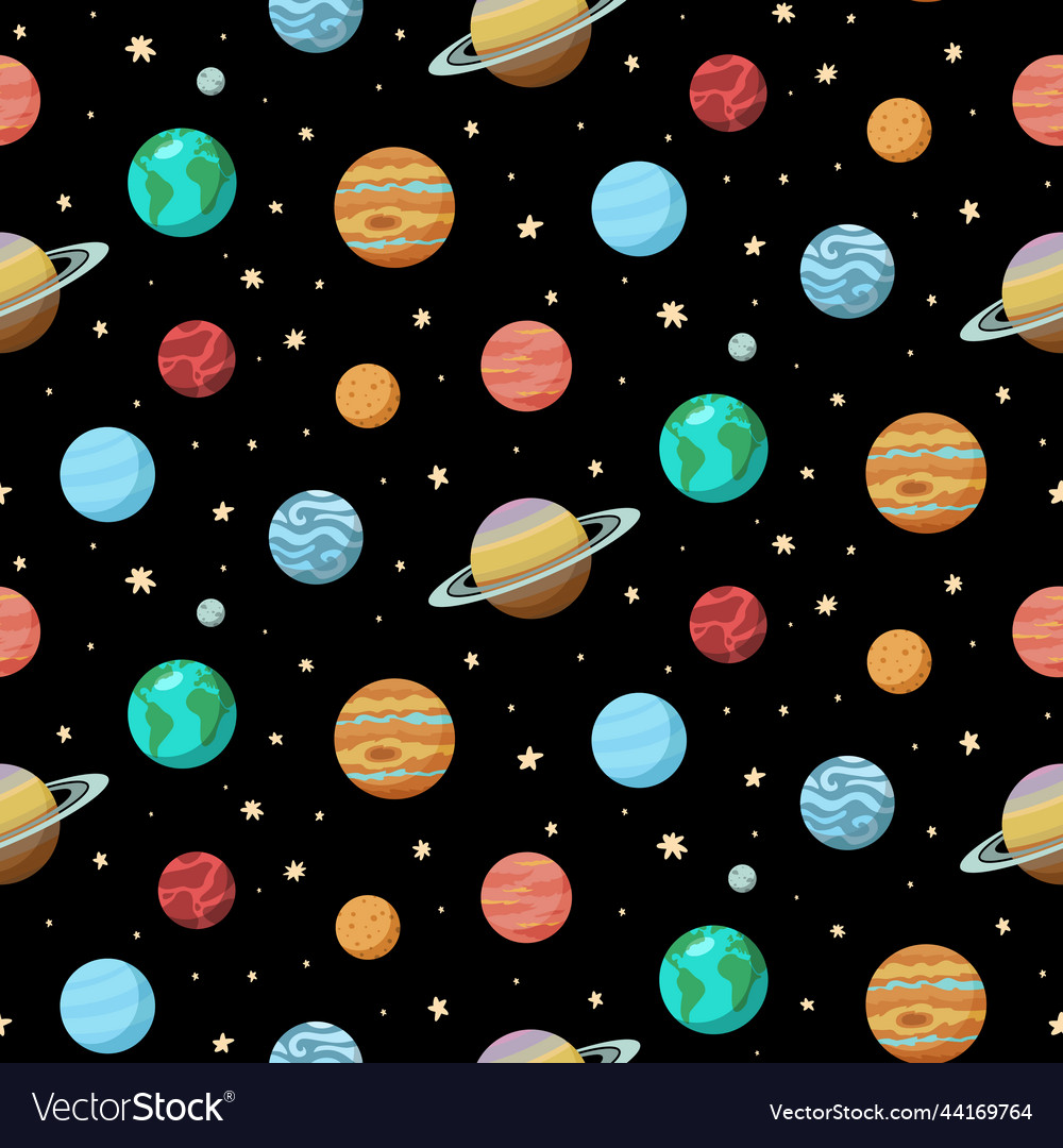 Solar system planets space seamless pattern