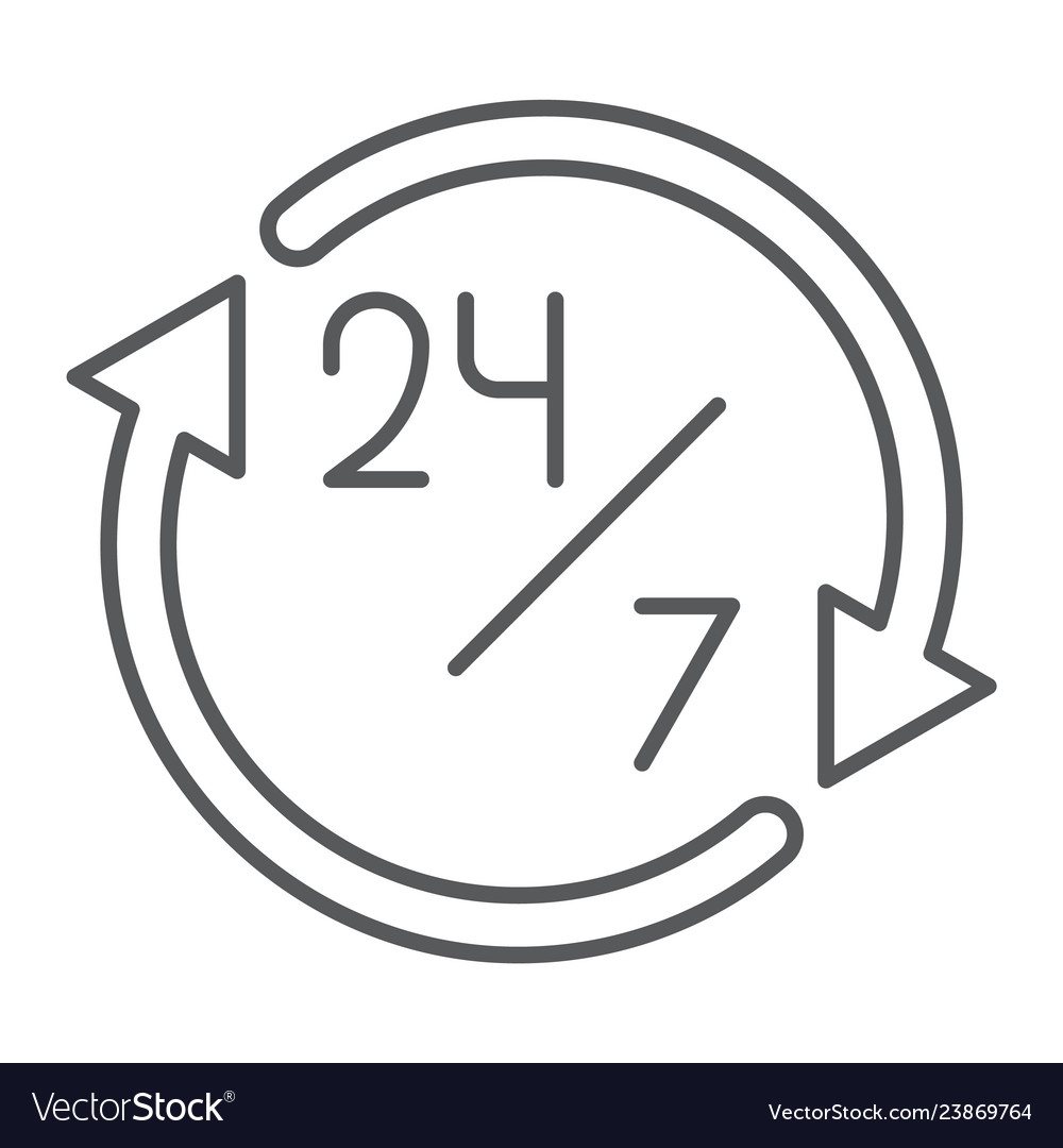 Twenty four hour thin line icon open and service