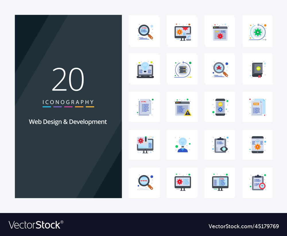 20 web design and development flat color icon