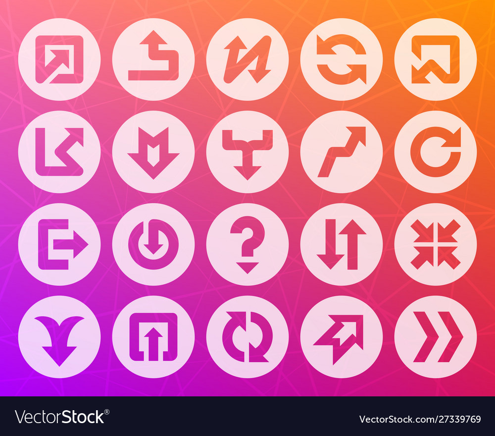 Arrow button shape carved flat icons set