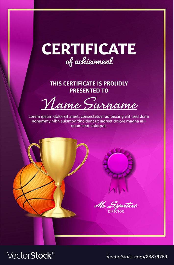 Basketball game certificate diploma with golden Vector Image