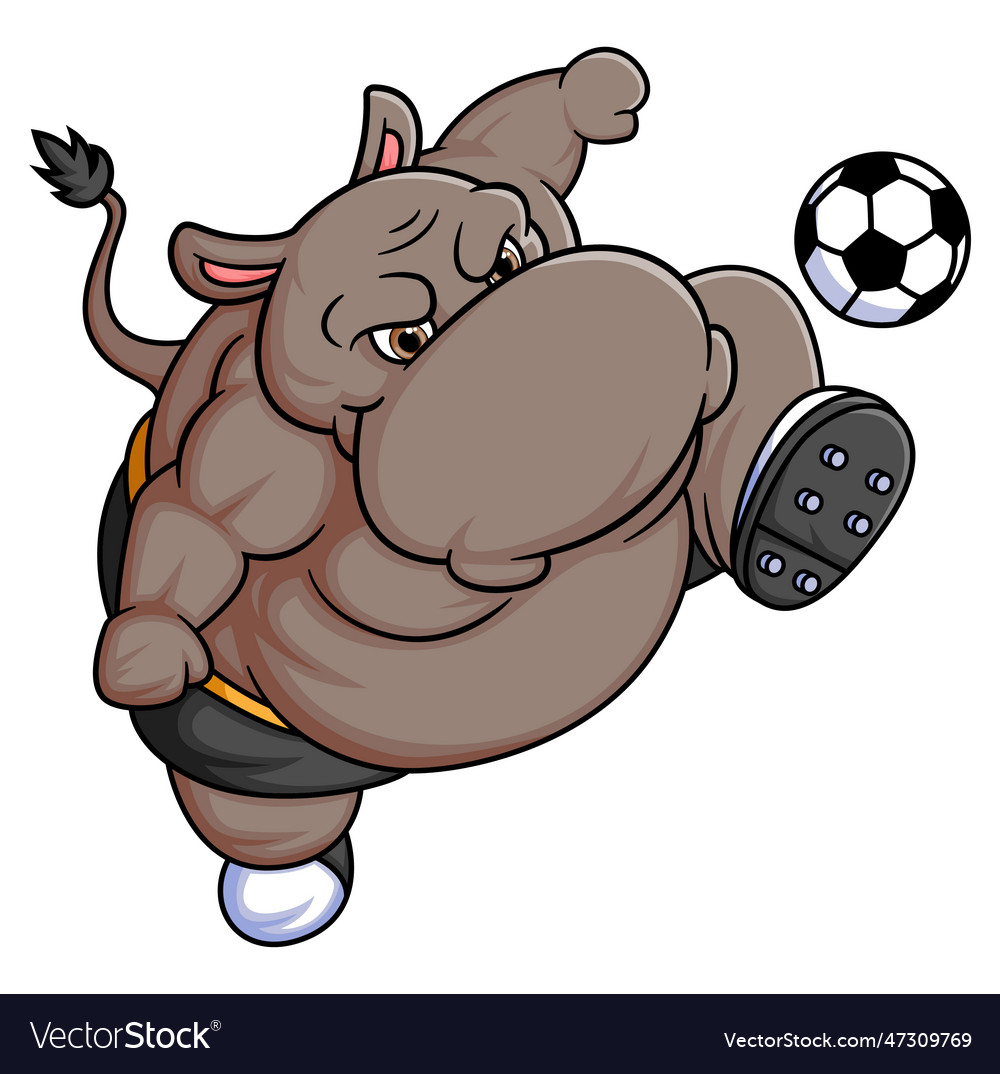 Cartoon hippo doing practicing soccer