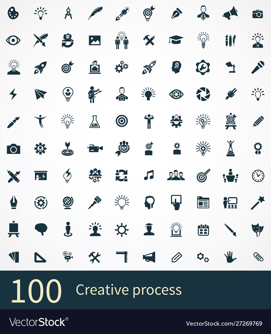 Creative process 100 icons universal set for web