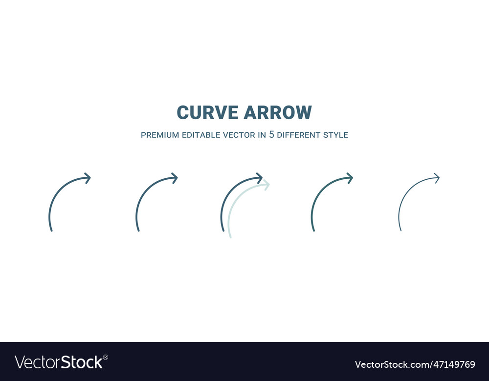 Curve arrow icon in 5 different style outline vector image Curve arrow icon in 5 different style outline
