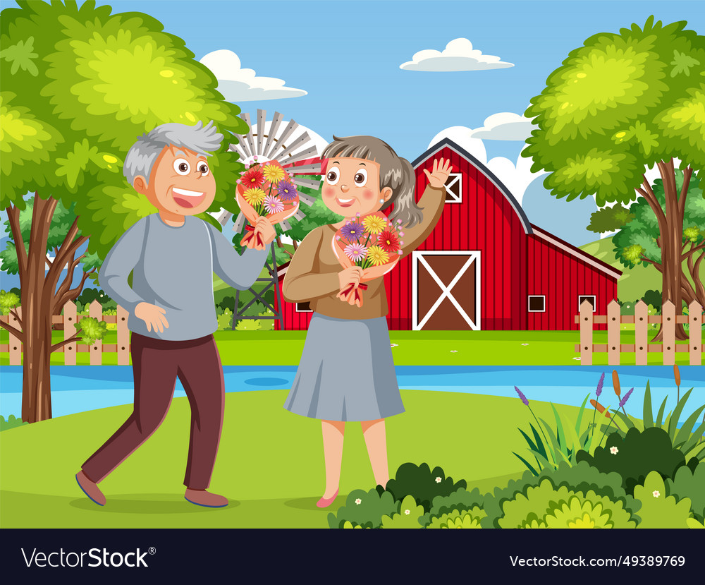 Elderly couple enjoying rural farm life Royalty Free Vector