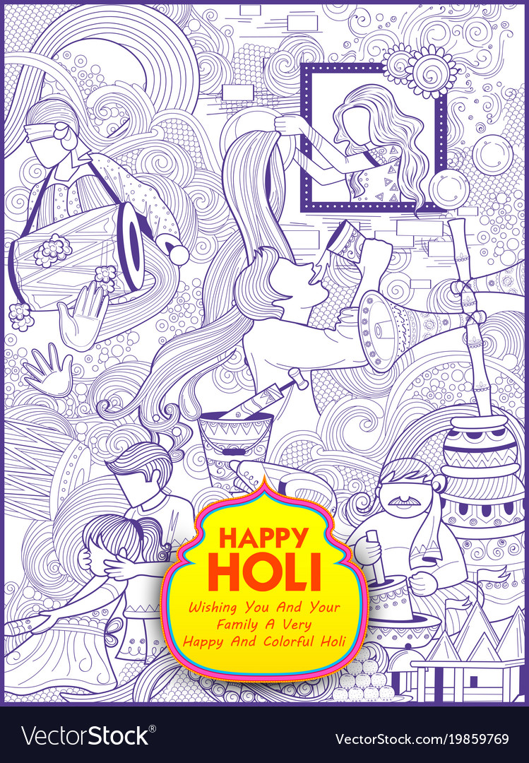 Happy holi doodle background for festival