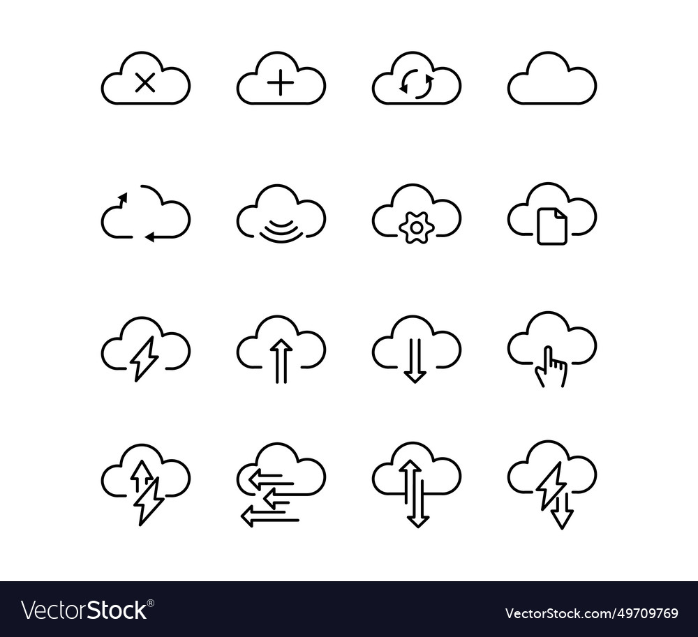 Line icon set computing cloud outline symbol vector image Line icon set computing cloud outline symbol