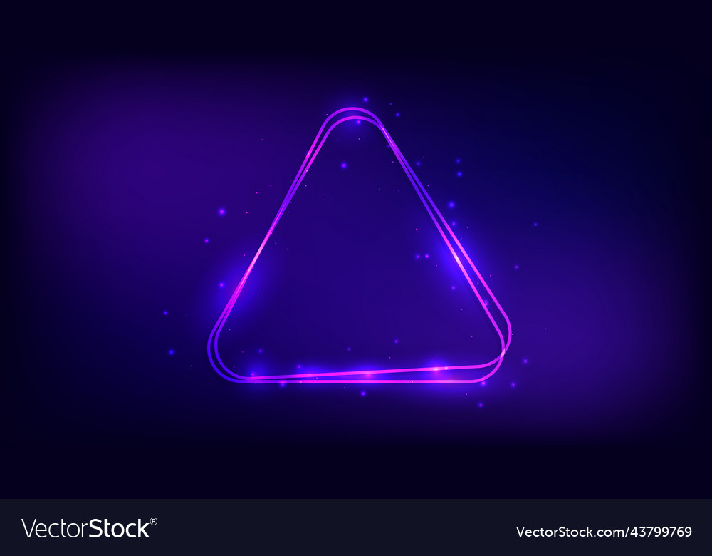 Neon rounded triangle frame with shining effects vector image Neon rounded triangle frame with shining effects