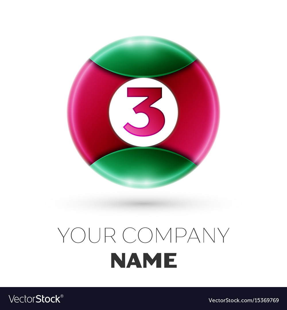 Realistic number three symbol in colorful circle