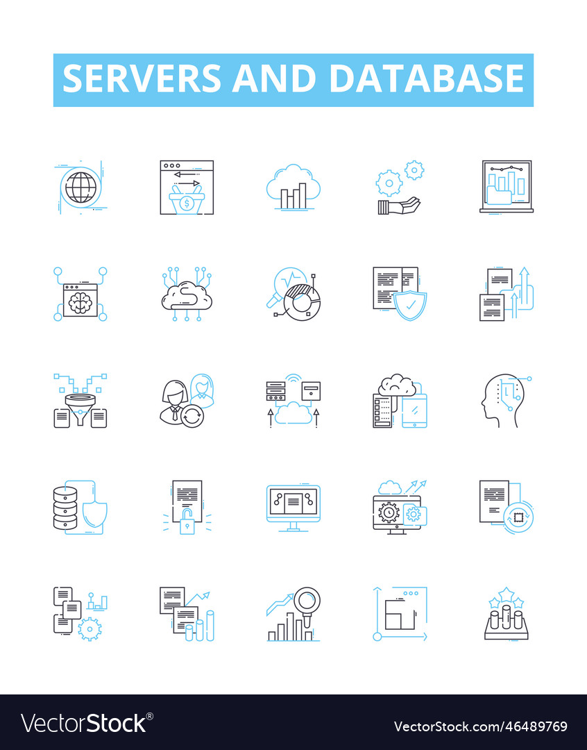 Servers and database line icons set vector image Servers and database line icons set