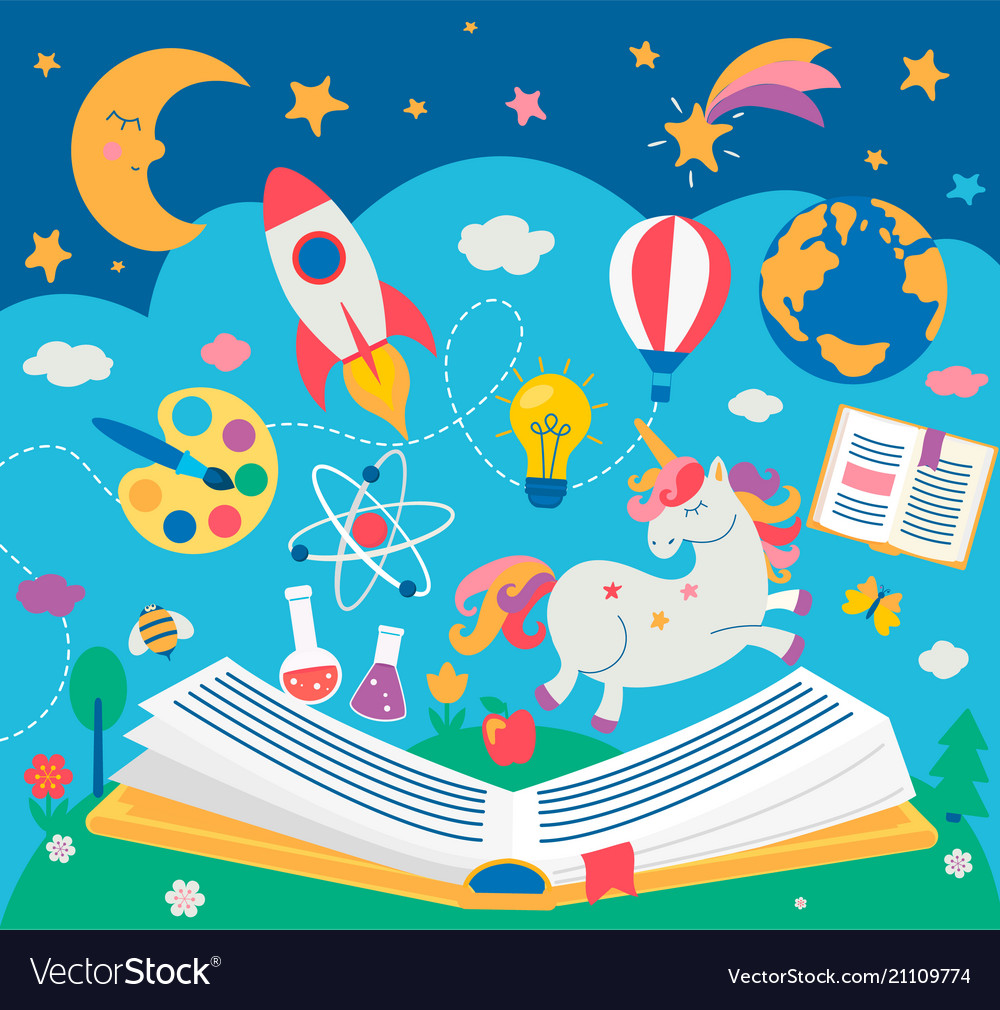 Concept of kids education while reading the book Vector Image