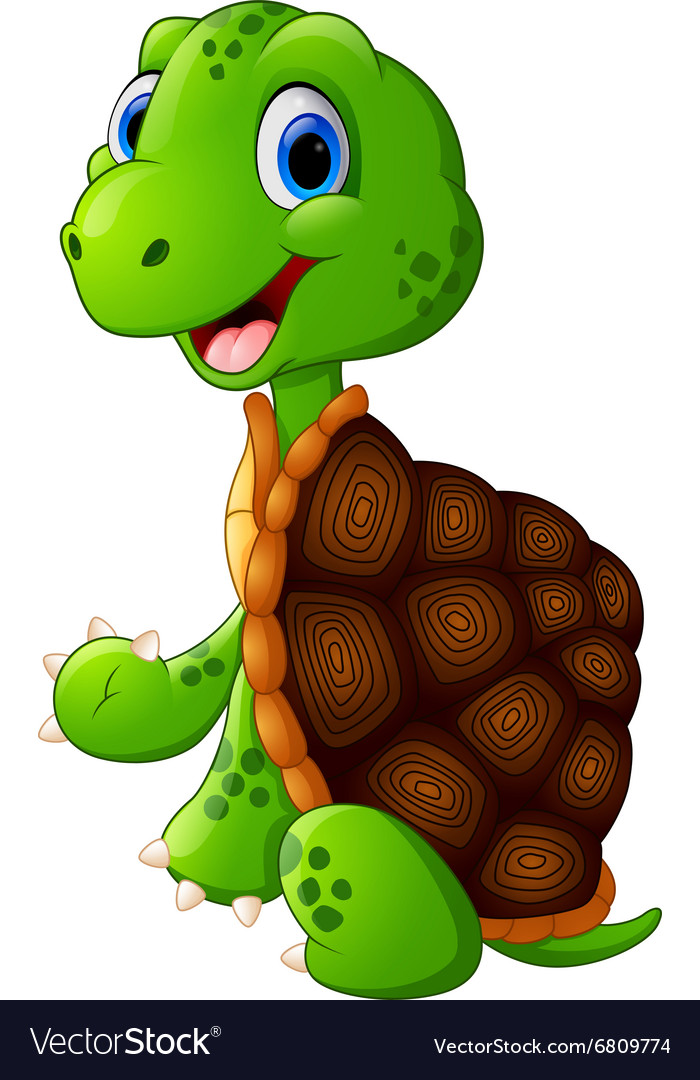 Cute green waving turtle Royalty Free Vector Image