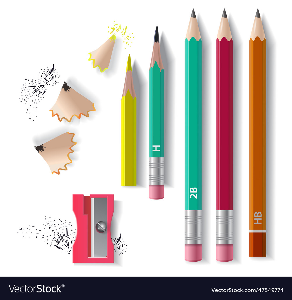 Graphite pencils set sharpener and sharpening
