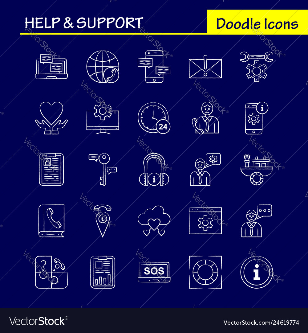 Help and support hand drawn icon for web print Vector Image Help and support hand drawn icon for web print