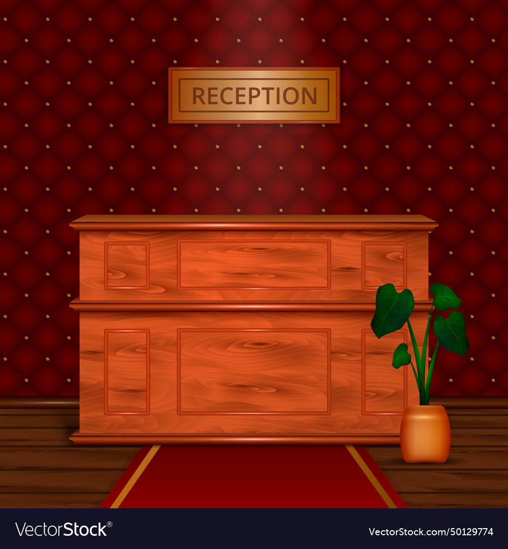 Reception desk hotel interior realistic Royalty Free Vector