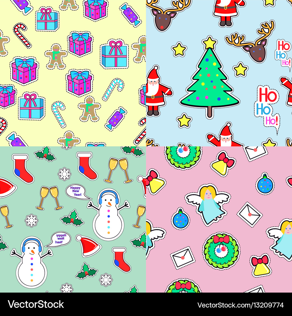 Seamless patterns set in flat style xmas elements Vector Image