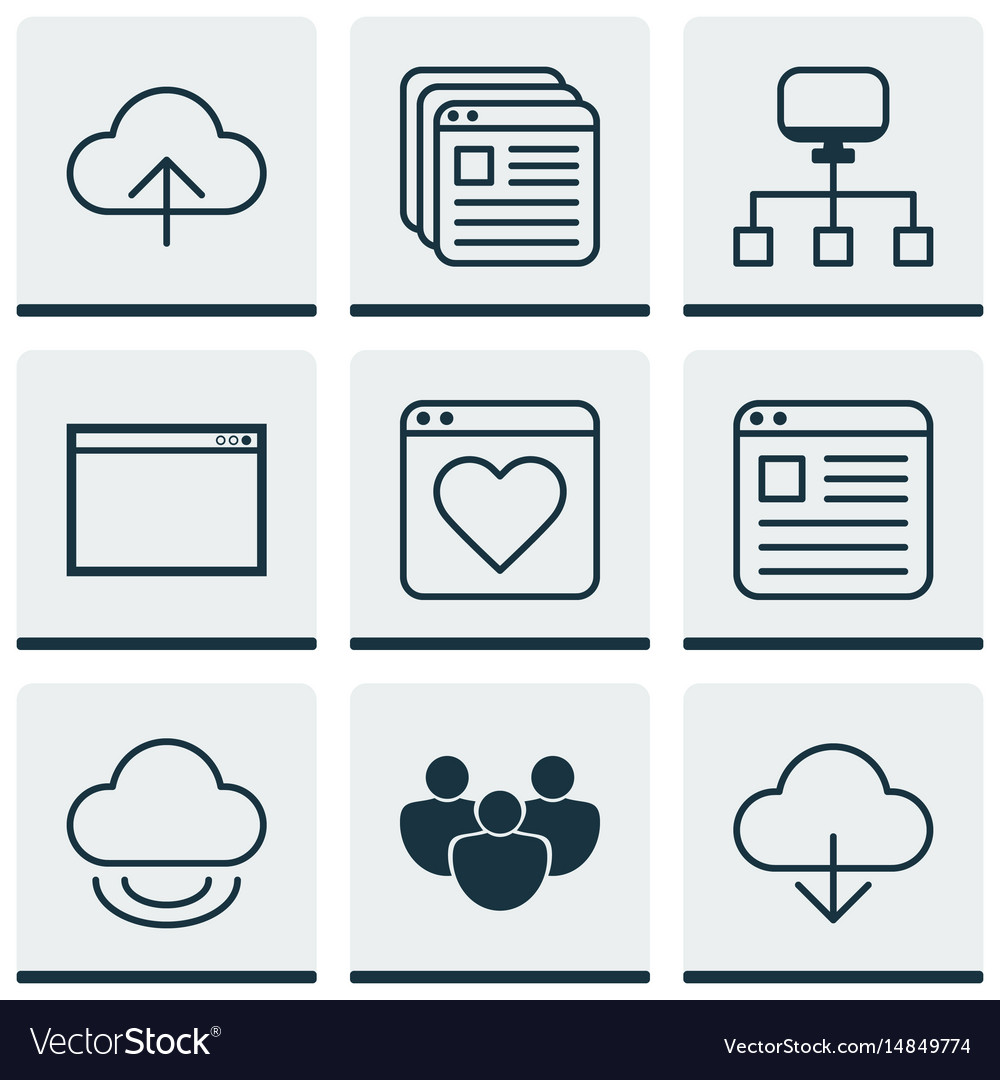 Set of 9 online connection icons includes data