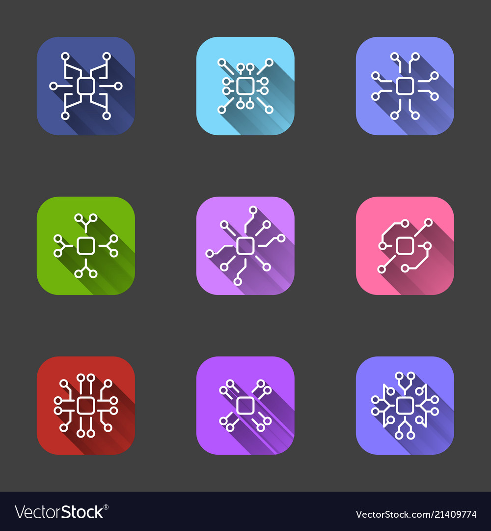 Set of flat icons in colored squares with shadow