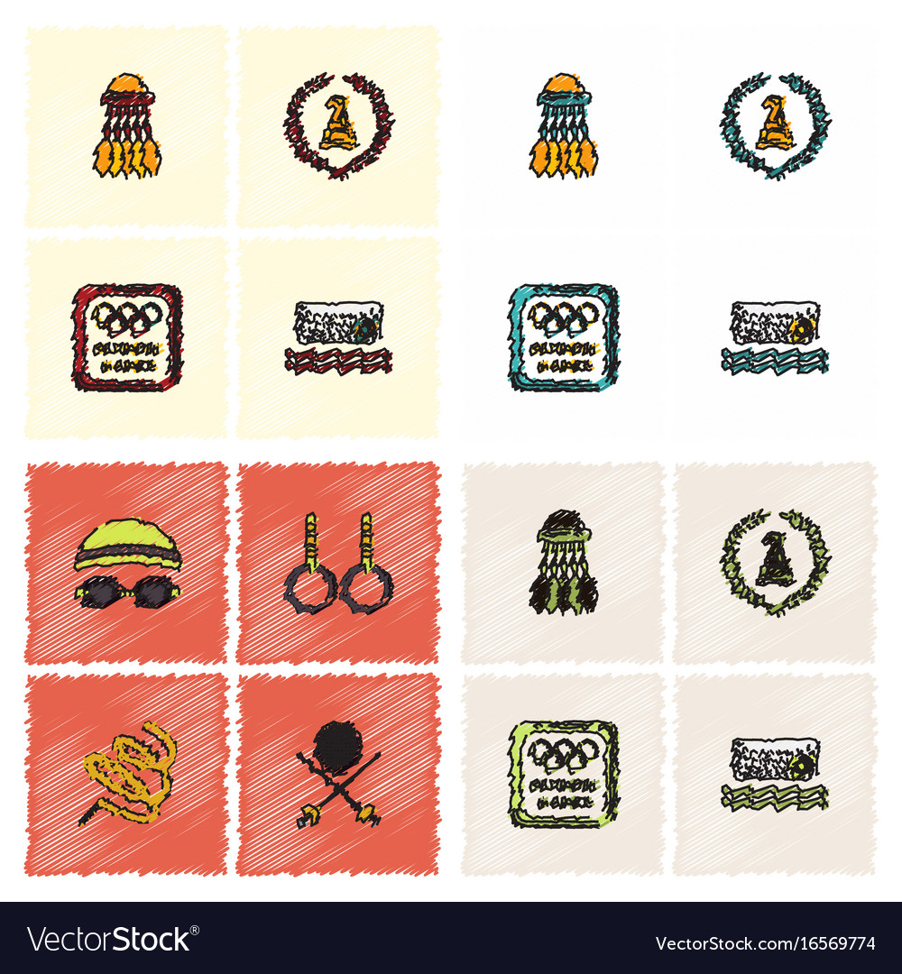 Set of olympic game design in hatching style