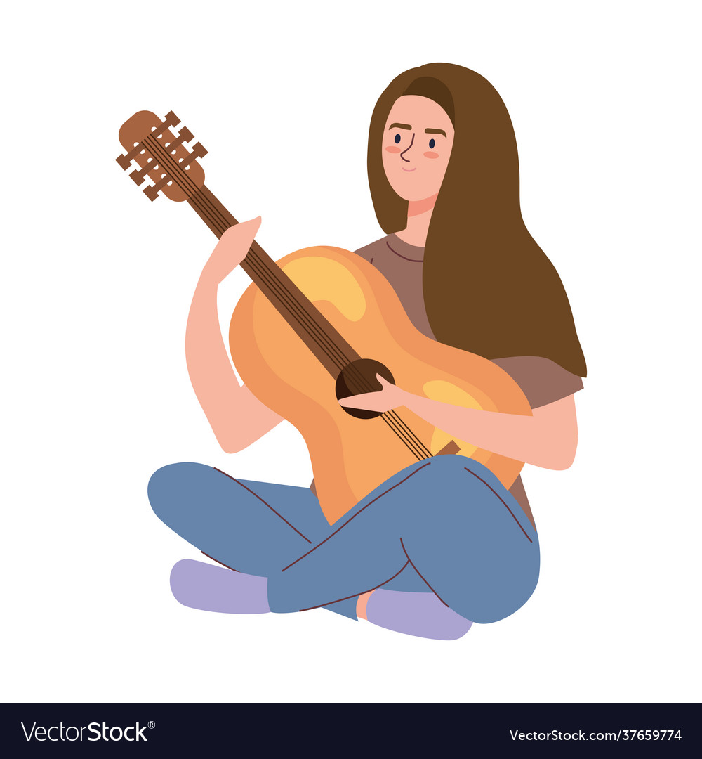 Woman playing guitar Royalty Free Vector Image