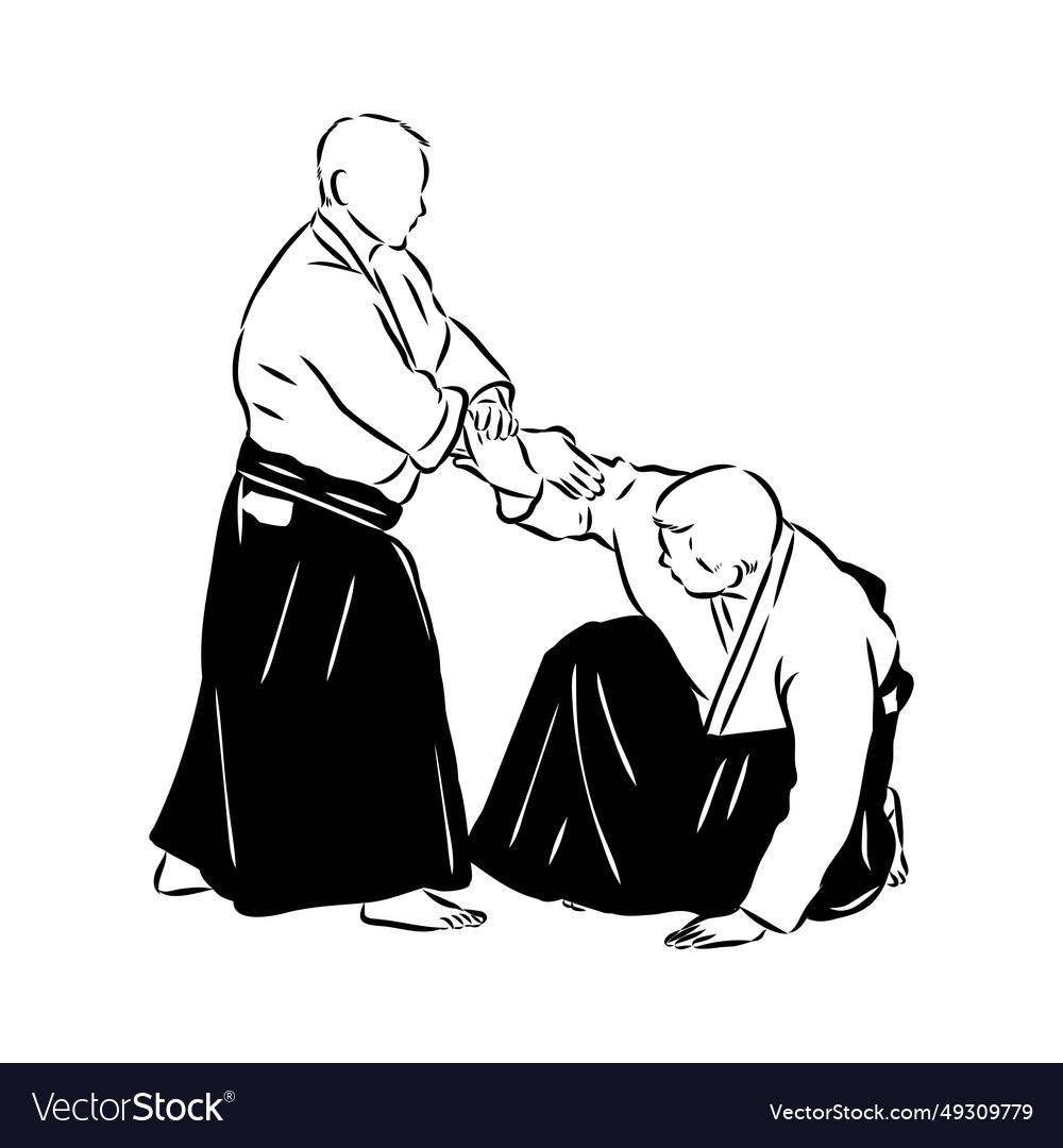 Aikido combat between athletes stylized