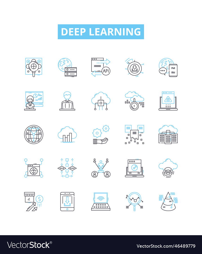 Deep learning line icons set vector image Deep learning line icons set