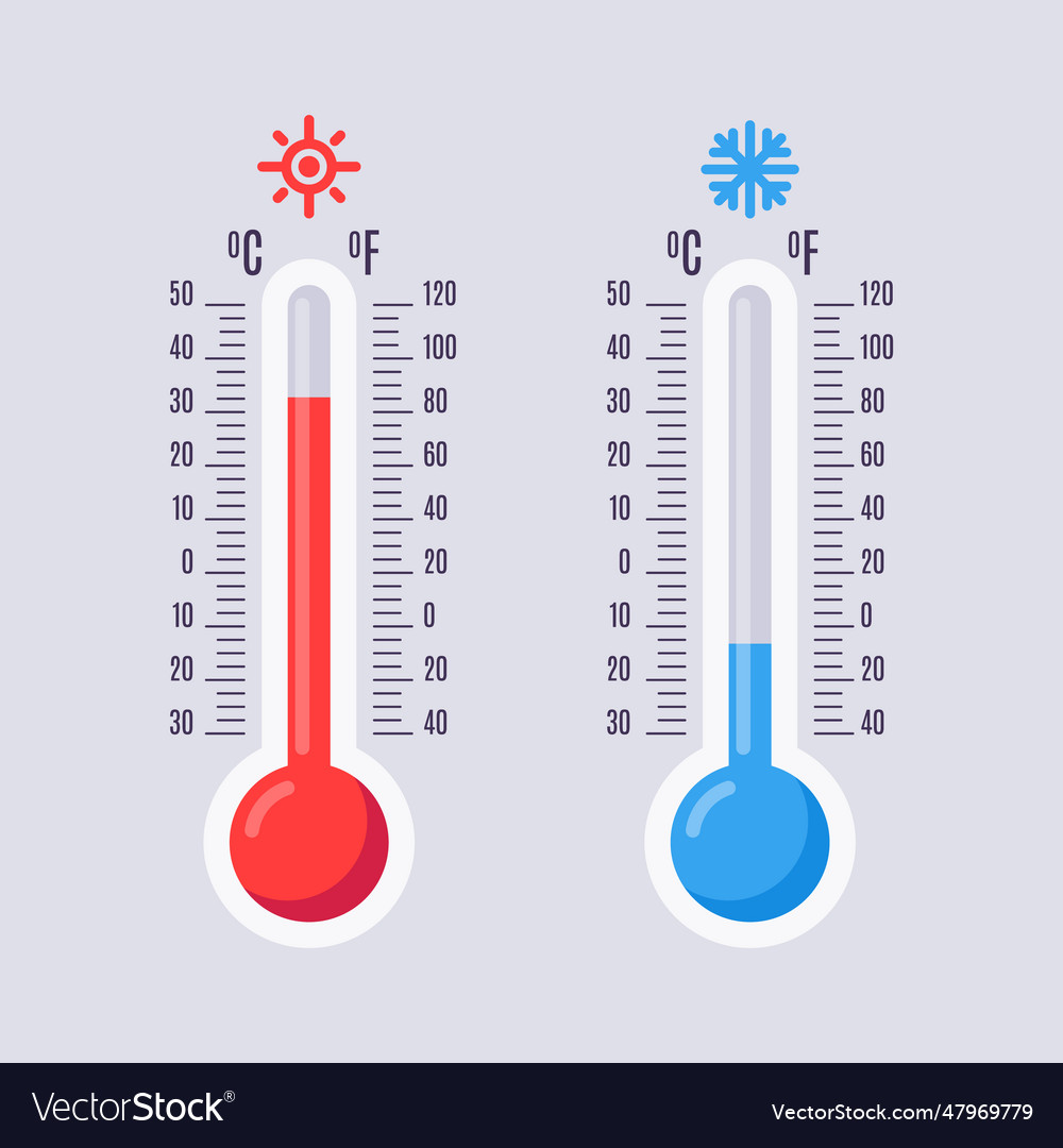 Flat thermometers hot and cold mercury Royalty Free Vector