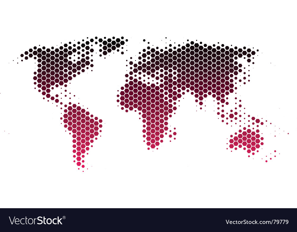 Hexagonal World Map in Red