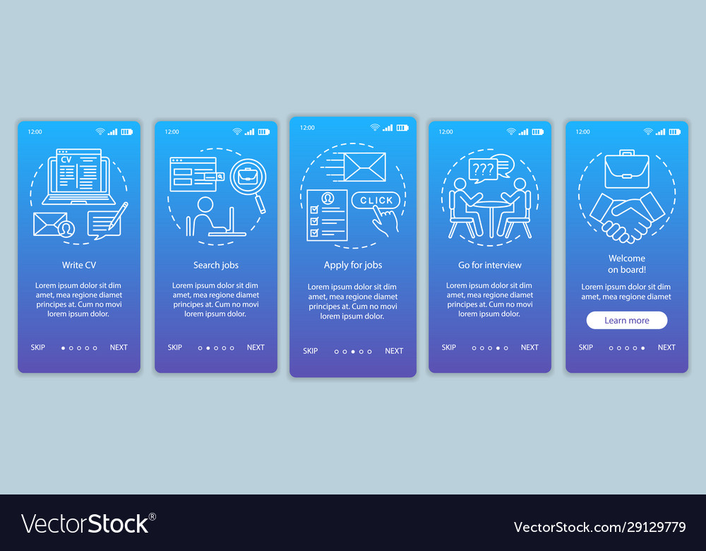 Job searching onboarding mobile app page screen Vector Image