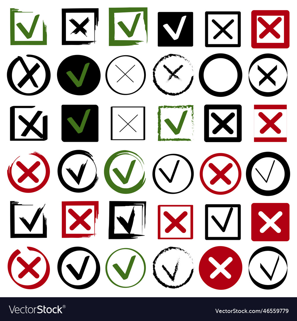 Red cross icon green mark icon color checklist Vector Image