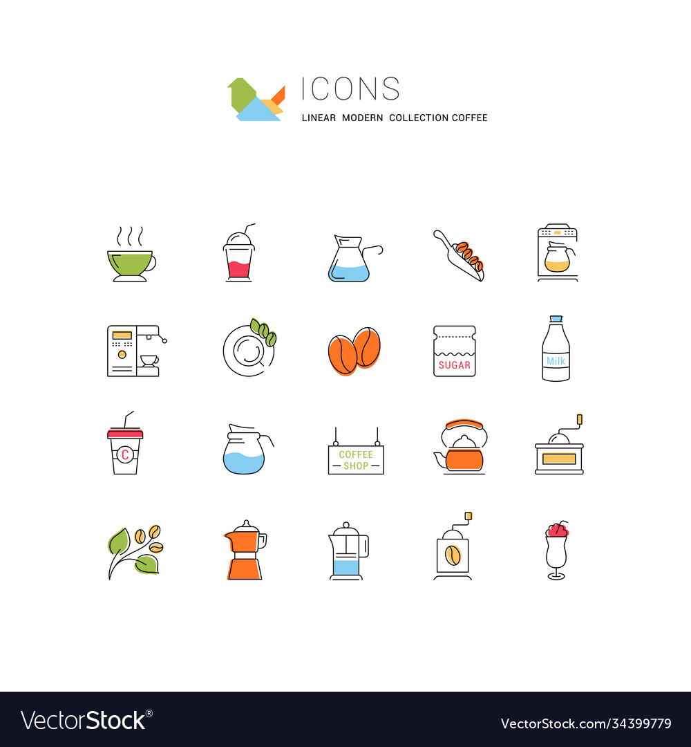 Set flat line icons coffee vector image Set flat line icons coffee