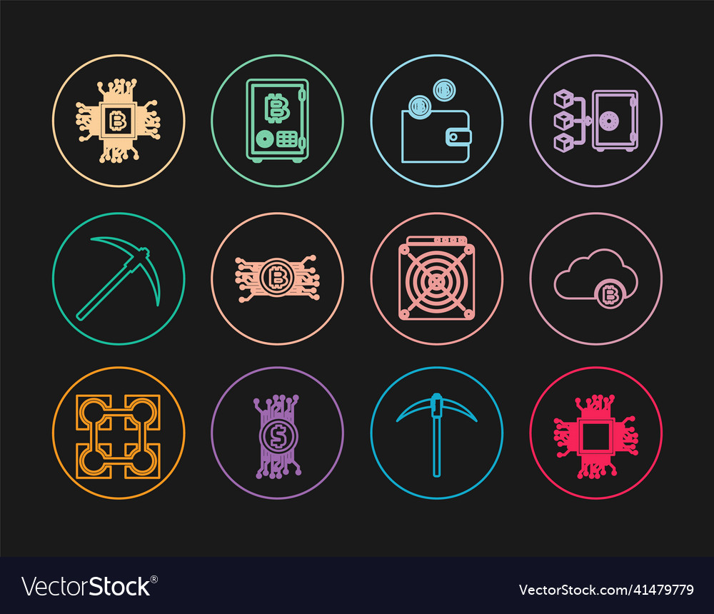 Set line processor cryptocurrency cloud mining vector image Set line processor cryptocurrency cloud mining