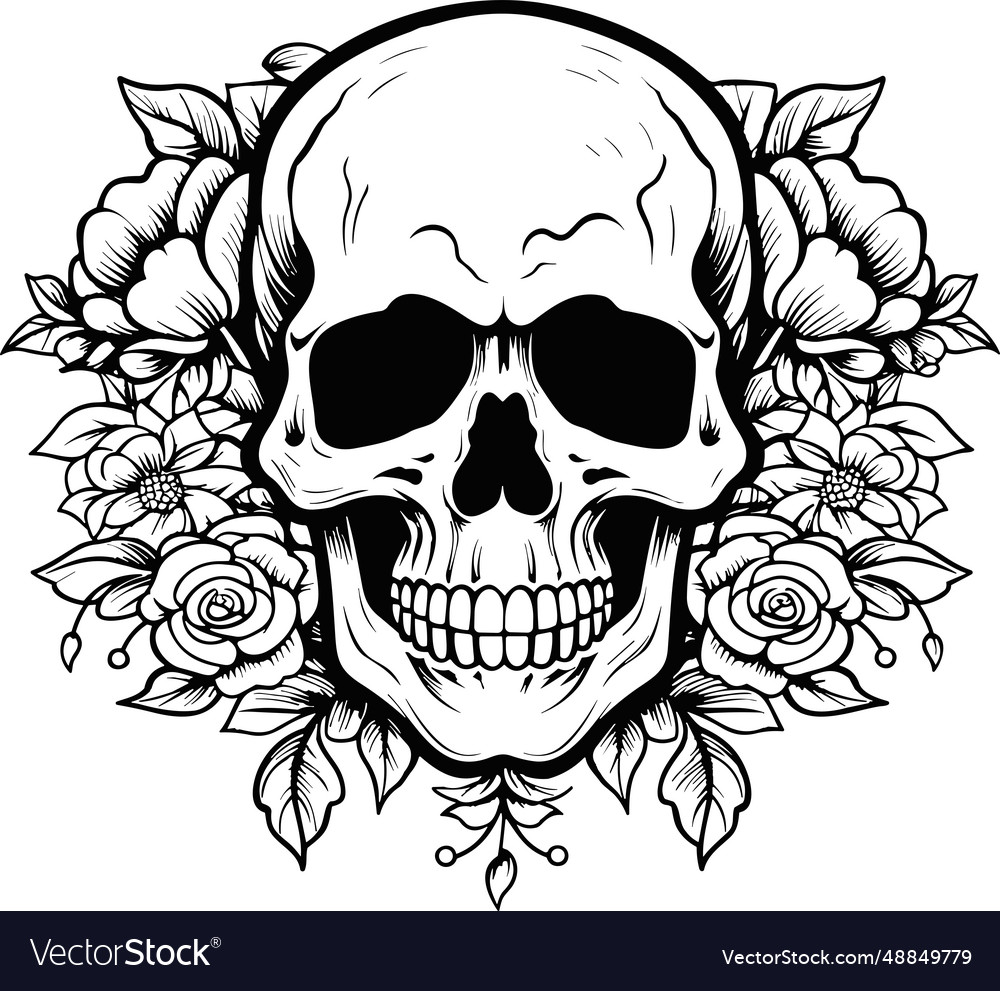 Skulls with flowers human skull portrait Vector Image