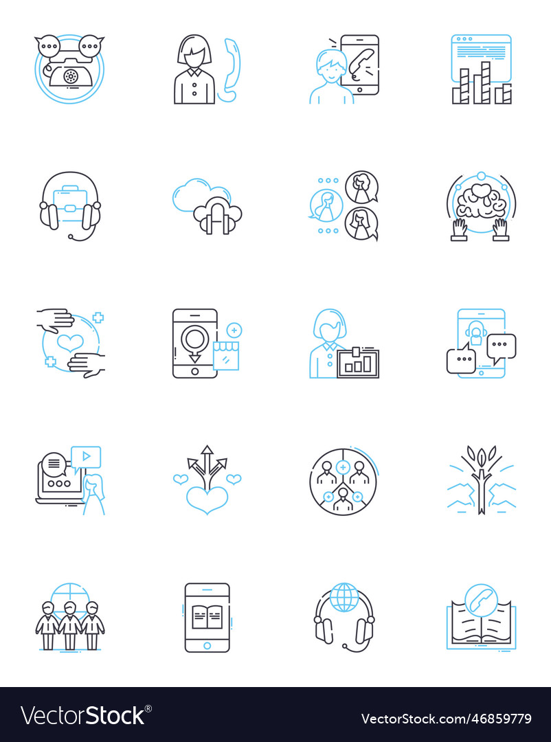 Technical support linear icons set troubleshoot